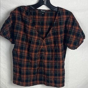 Madewell Plaid V-Neck Top xs